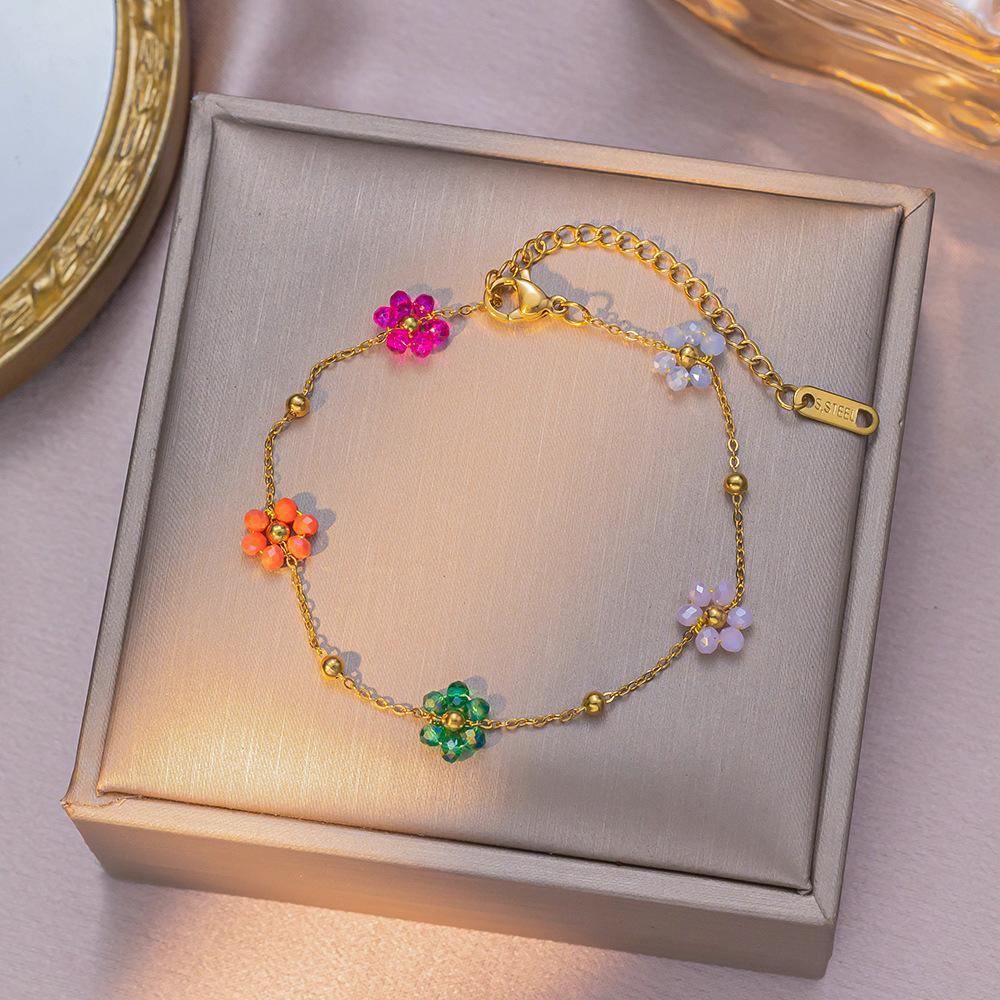 Collier de Fleurs Colorées Vintage Pour Femmes, Chaîne de Clavicule Florale Dopamine, Bracelet Accessoire