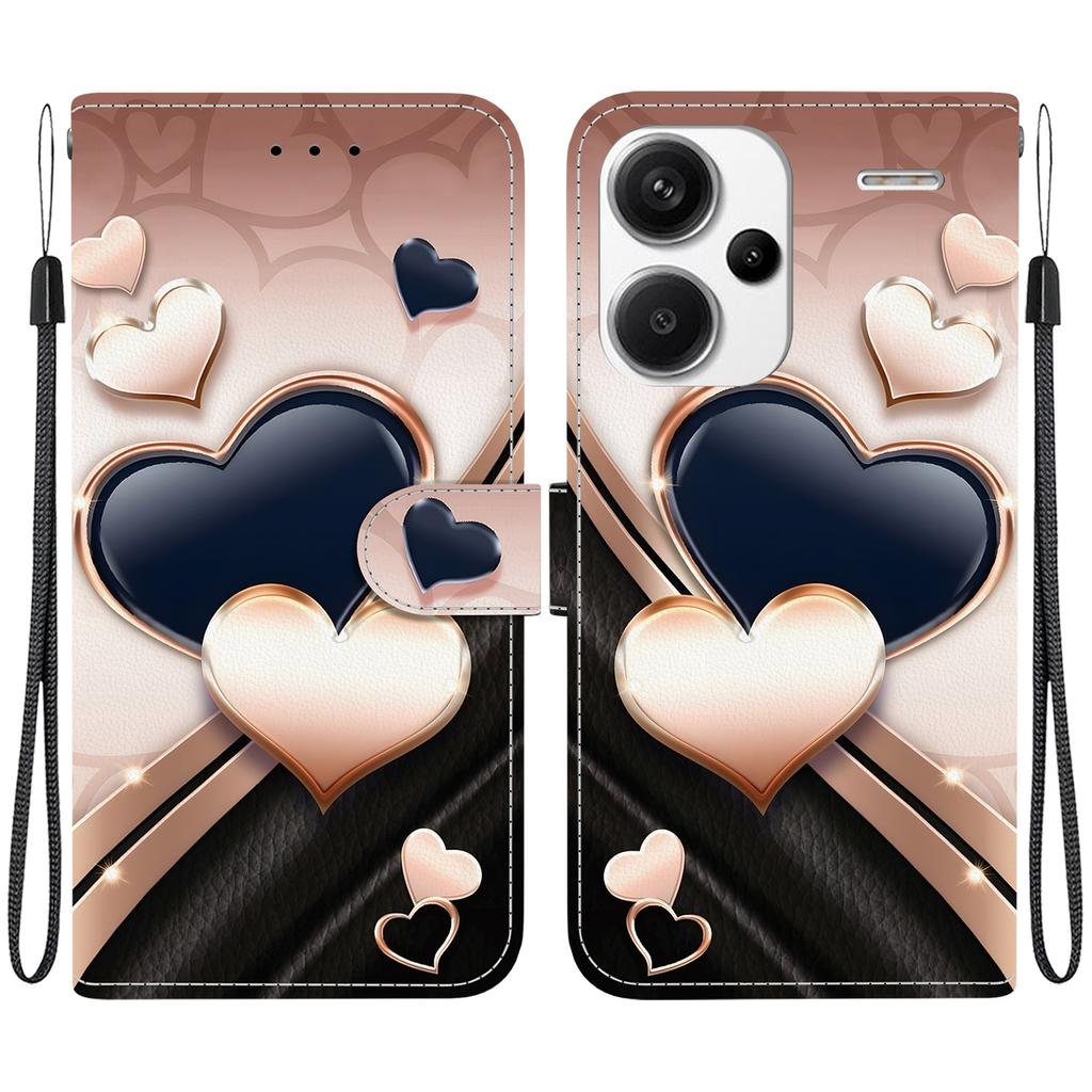Handgefertigte PU-Leder-Klapphülle für Xiaomi Redmi Note 13 Pro+/ Note 13 Pro Plus 5G Rutschfeste Stoßfeste Hülle mit Handschlaufe & Herz/Rose Katze Designs