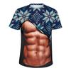 Round neck short sleeved Christmas fake abs pattern T-shirt, ugly Christmas top, men's gift funny 3D printed men's ugly Christmas T-shirt,
