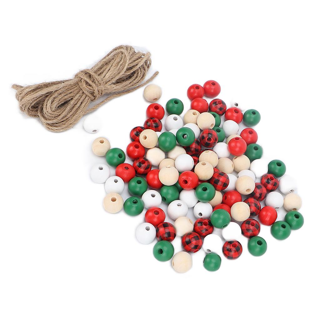 200Pcs DIY Christmas Wooden Beads Set 5 Colors Bead String Decoration Accessories for Beauty Salon with Twine