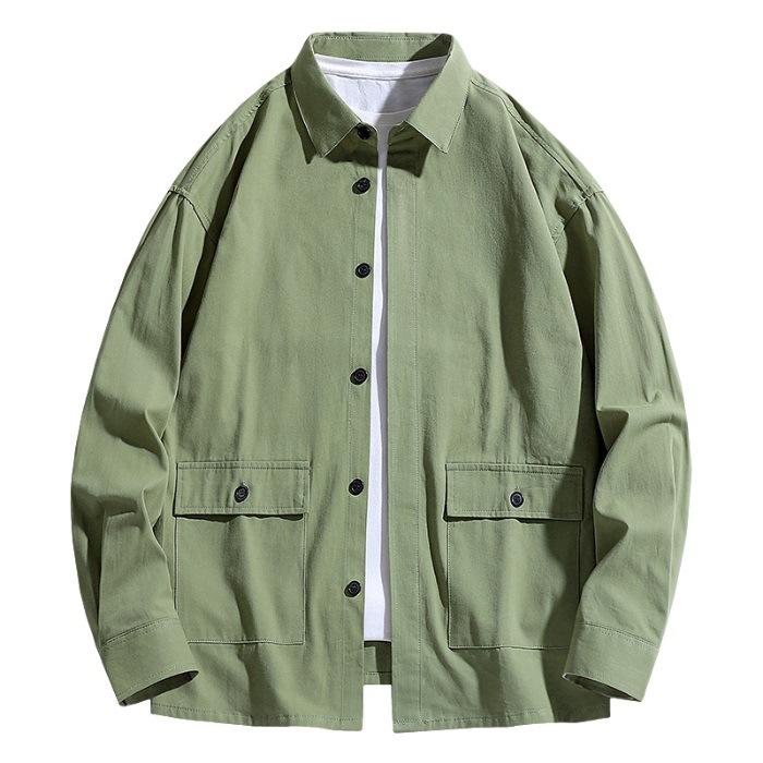 Men's Long-sleeved Casual Loose Military Work Jacket Tops Trendy Big Pocket Shirt