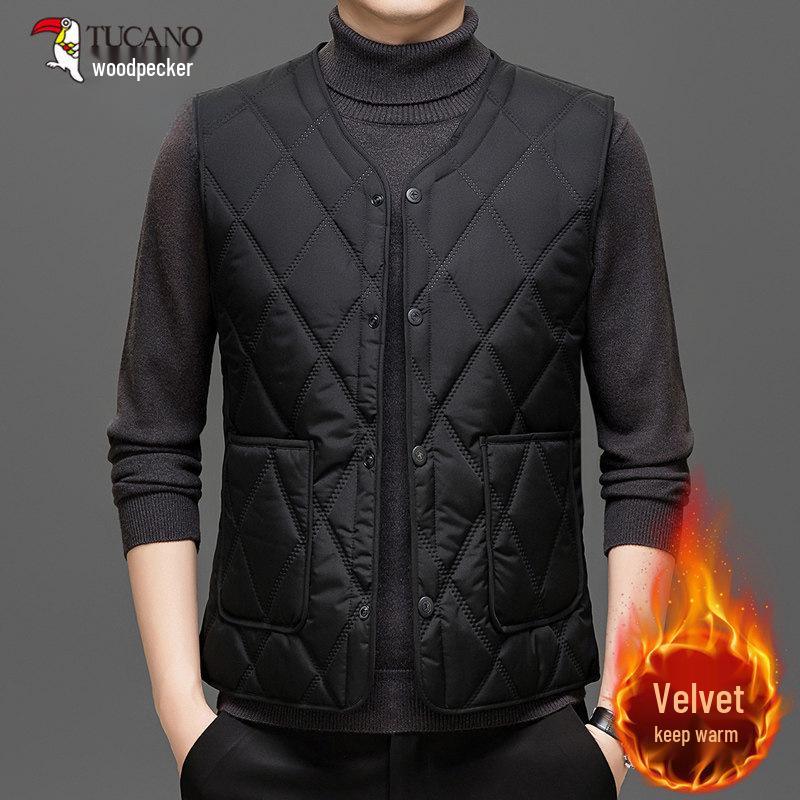 

Men s Fleece-Lined Down Vest: 2025 Autumn/Winter Style for Middle-Aged and Elderly 2XL for 135-150 Jin чорний
