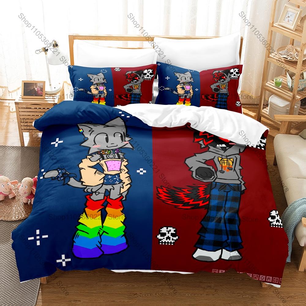 Rainbow Alien Nyan Cat Meme Duvet Cover Set 1 Duvet Cover + 2 Pillowcases Cute Internet Cartoon Bed Linens Gift Home Textile