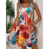 GMXIA Women's Fashion Summer Spring U-Neck Sleeveless Solid Color Print Casual Dresses