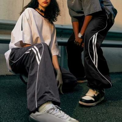 Unisex Pantolon Retro Amerikan Tarzı Sokak Giyimi İnce Yan Cepler Elastik Bel Geniş Bacak Düz Renk Spor Salonu