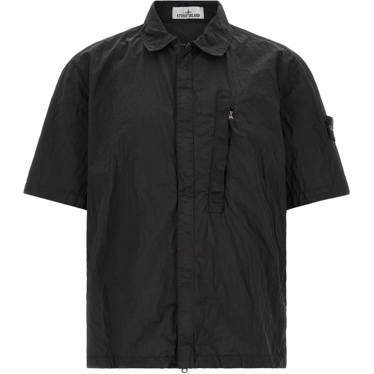 Stone Island Zomer 26 Metallic Nylon Badge Mouw Ritssluiting Korte Mouw Shirt Unisex shirts Zwart L1S151200028S0019V0029 XL