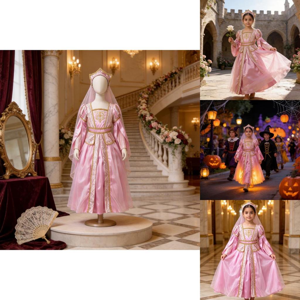 Girls Medieval Princess Costume With Tulle Fabric For Halloween Role Play And Stage Performance