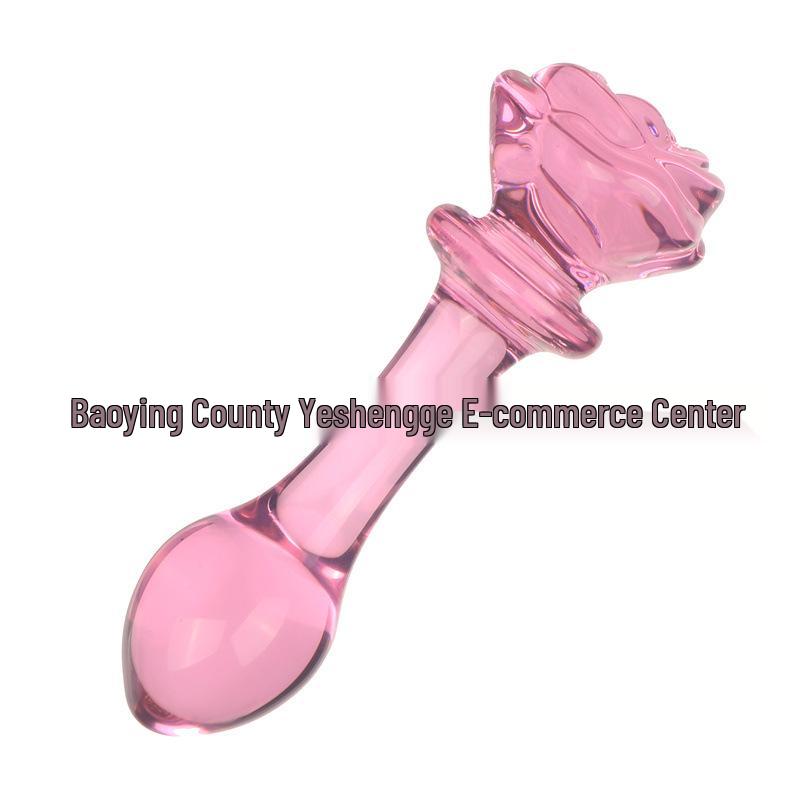 Transparent Pink Rose Glass Butt Plug for Men & Women Anal Massage