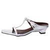 Coarse-heeled silver slippers for women's summer wear, new sandals, niche one-word drag, high-end cool slippers for women