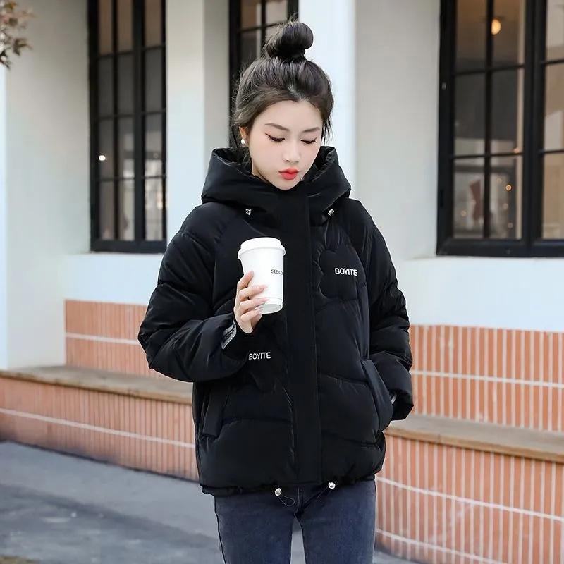 Autumn Winter Women Puffer Warm Parkas 2025 New Long Sleeve Female Casual Down Cotton Padded Jacket Short Hooded Outwear