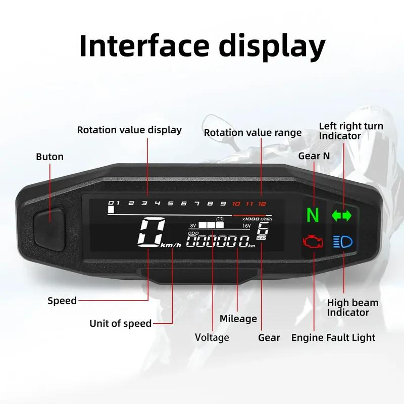 AD For Motorcycle Odometer Speedometer Tachometer 12000RPM Gear TRIP ODO Motorbike Voltage Gauge Kit Speed Gauge Tacho Meter