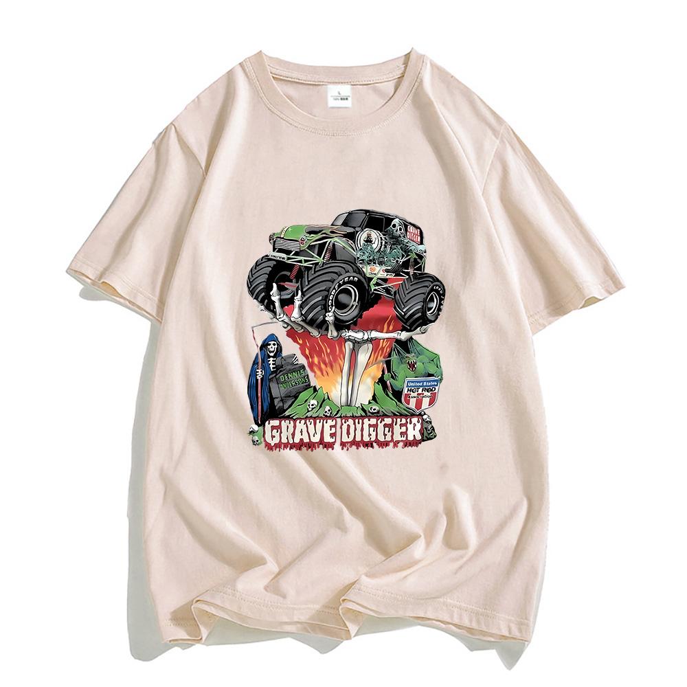 

Рубашка Grave Digger Футболки из 100% хлопка Мужские уличные футболки Летние свободные футболки Футболки с графическим принтом Повседневная одежда с круглым вырезом