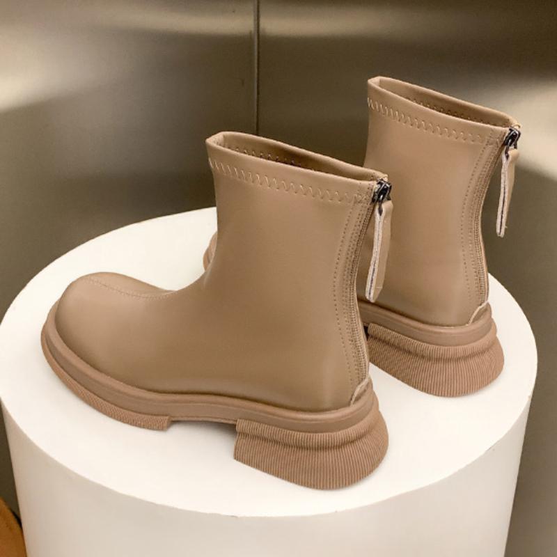 2024 New Fashion Round Toe Women’s Platform Leather Booties Lace-up Booties Outdoor Casual Daily hot Boots Botas Mujer