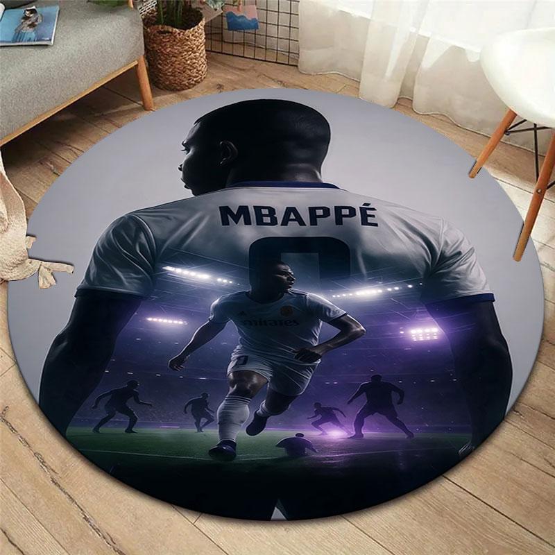Kylian Mbappe Round Area Rug,Carpet Rug for Living Room Bedroom Sofa Playroom Decor,Non-slip Floor Mat