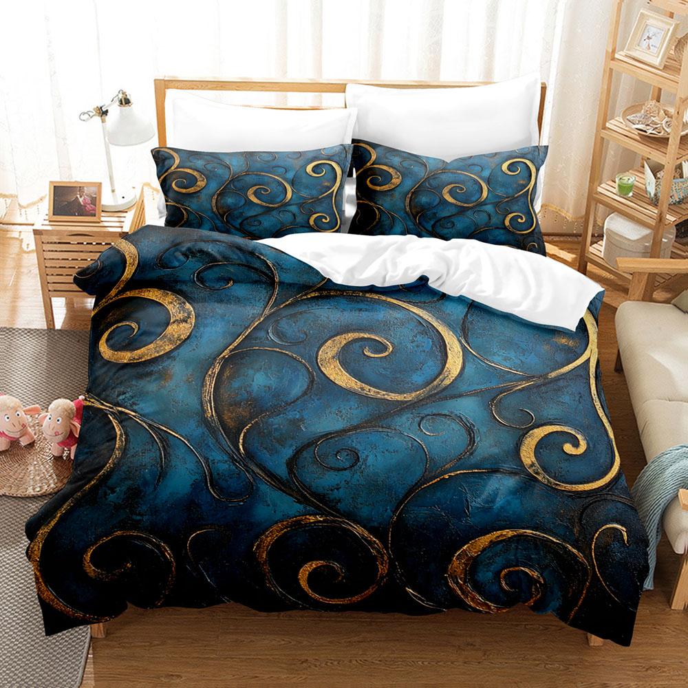 Blue and Gold Vortex 3D Bedding Set Duvet Cover Set King Queen Twin Double Comforter Cover Set For Home and Decoration