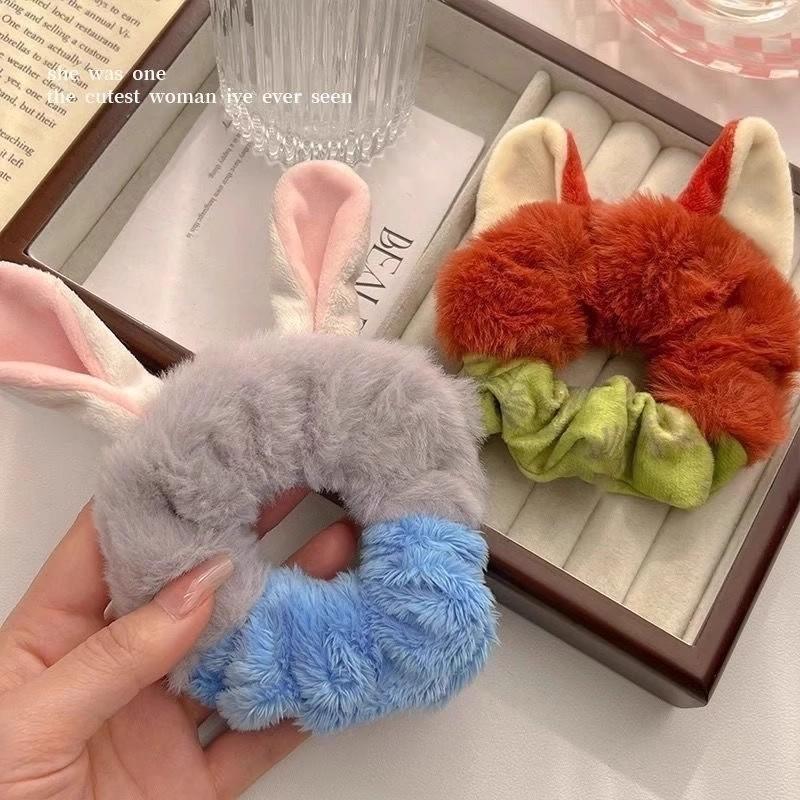 Lazos para el pelo con estampado de animales adorables – Gomas de pelo de conejo y zorro de dibujos animados para mujeres y niñas, Suaves accesorios para el cabello de otoño e invierno