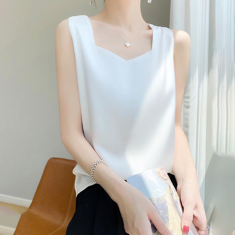 Silky Satin V-Neck Camisole - 2026 Spring/Summer Collection: Elegant & Versatile Trendy Women s Top 2XL белый