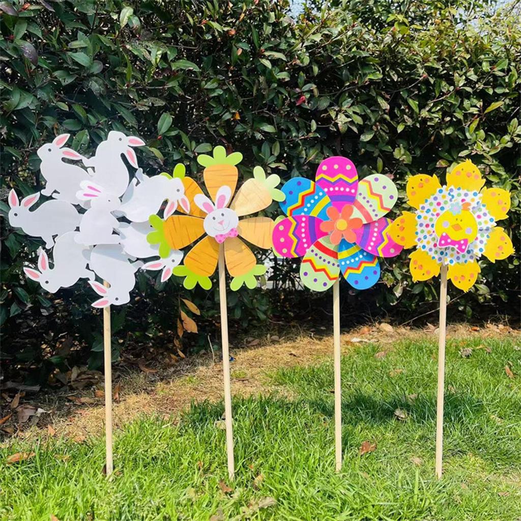 12pcs Easter Windmills Spring Garden Spinners Windmills Decor Cartoon Egg Bunny Chick Spinner Windmills For Yard Lawn Ornament