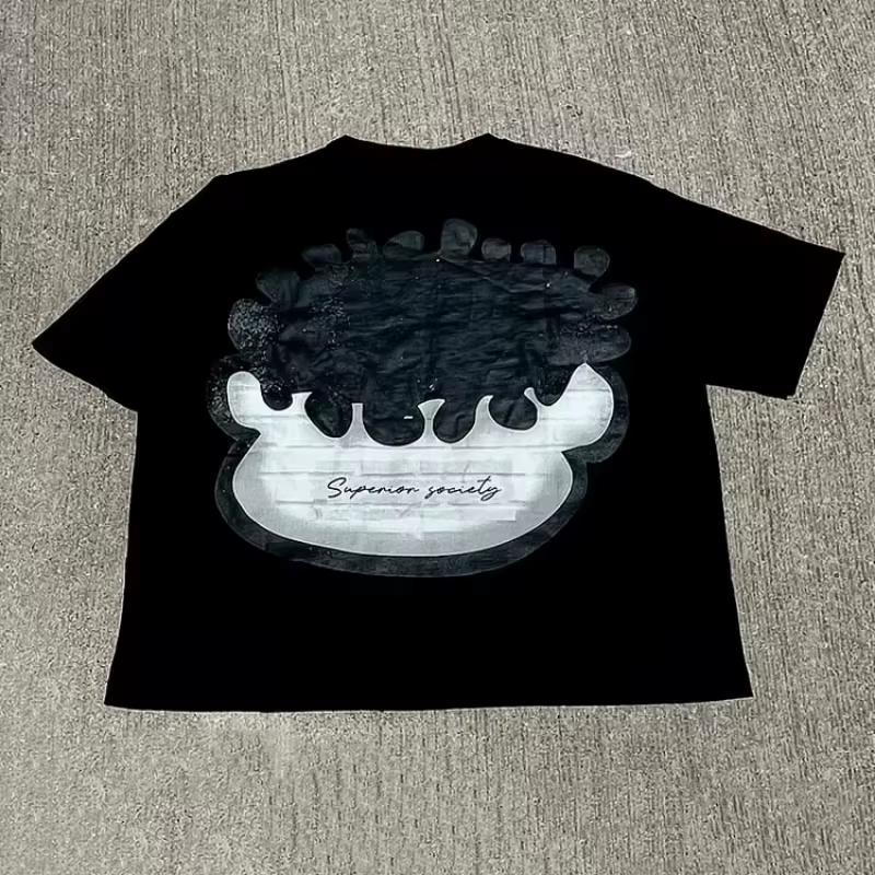 2025 Vintage Big Face Grafikdruck Baumwoll-T-Shirt Herren Y2K Sommer Kurzarm Vintage Oversize T-Shirt Streetwear Damen Tops