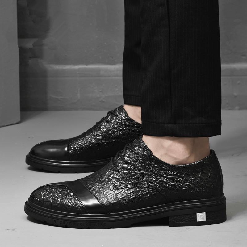 Men’s Lace-up Casual Leather Shoes Brand Comfort Slip On Formal Business Loafers Men Crocodile Pattern Black Male Driving Shoes