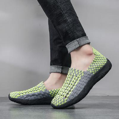Zapatillas de Verano para Hombre Trenza Negra Playa Suaves Ligeras Zapatos Deportivos Tejido Casual Transpirable Slip-on Planas