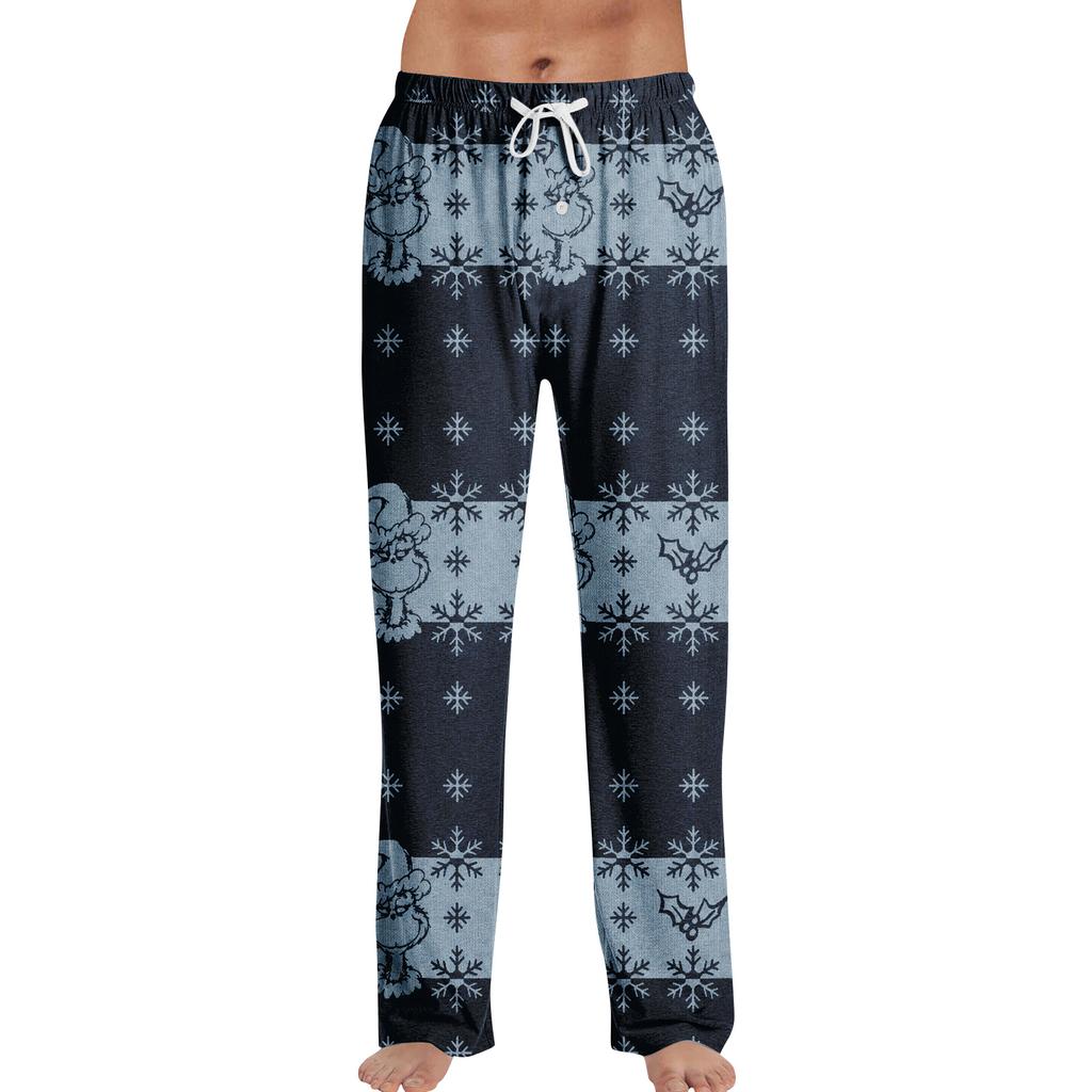 Men's Casual Loose Fit Print Pants Sleep Pajama Bottoms for Home Wear