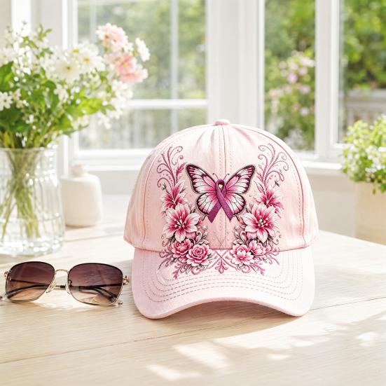Bestickte Biene Baseballkappe mit Strass-Schleife, Muster aus Bienen und Schmetterlingen, Sonnenschutz mit gebogenem Schirm, Verstellbare Metallschnalle, Sportlich, für alle Jahreszeiten