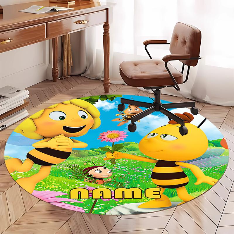 Custom Name Maya the Bee Printed Round Rug Carpet Chair Rug Area Rug Entryway Doormats,for Office Chair Living Room Bedroom Kitchen Room.