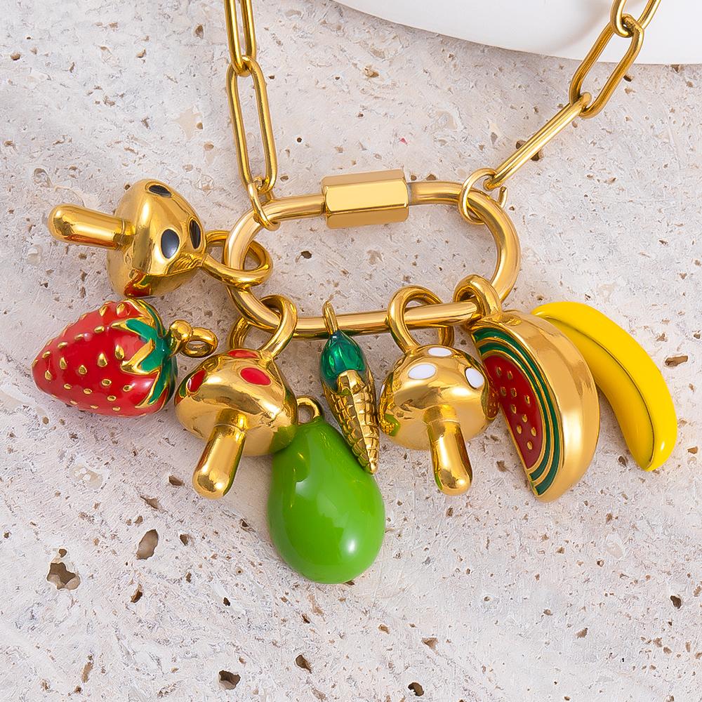 2pcs Stainless Steel Enamel Cute Strawberry Banana Corn Grape Cherry Charms Gold Plated DIY Bracelet Earrings Jewelry Findings