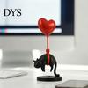 Solid Texture Cat Statue Floating Heart Balloon Figurine 3D Printed Cute Black Desk Accessory Romantic Desktop Ornament for Living Room Bedroom