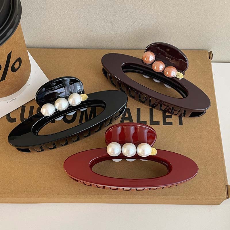 Vintage Oval Perlen Haarspange für Frauen Elegant Große Haarklammer Haarkrabbe Kopfschmuck Haaraccessoires