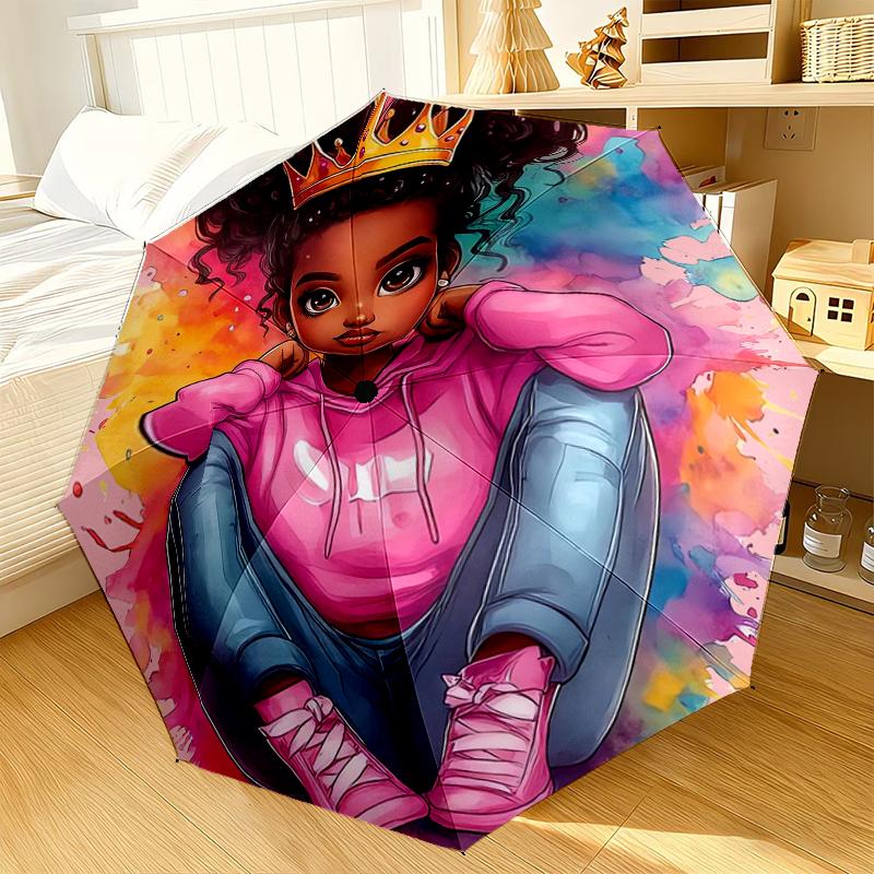 Black Princess Magic Celebration Umbrella 8-Frame for Travel, camping, Casual Lightweight Portable Umbrella, Essential for every family Holidays Gift