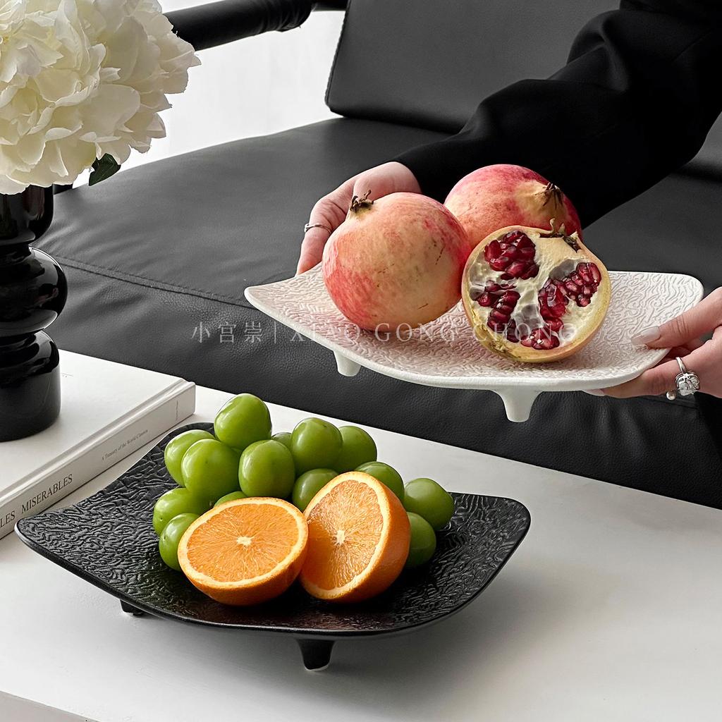 Ceramic High-legged Tray Water Ripples Candy Bowl Fruit Platter Desktop Storage Container Fruit Platter Dessert Plate