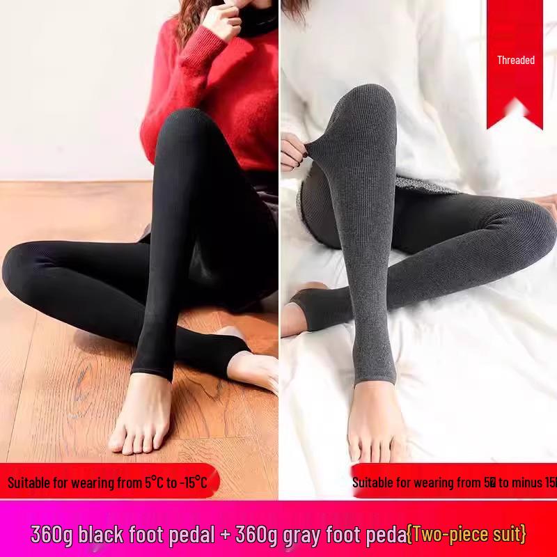 Fleece-Lined Base Layer Pants for Petite Women: Thick, Warm, Cotton, Foot-Covering Tights for Autumn and Winter, Stay in Place Comfort
