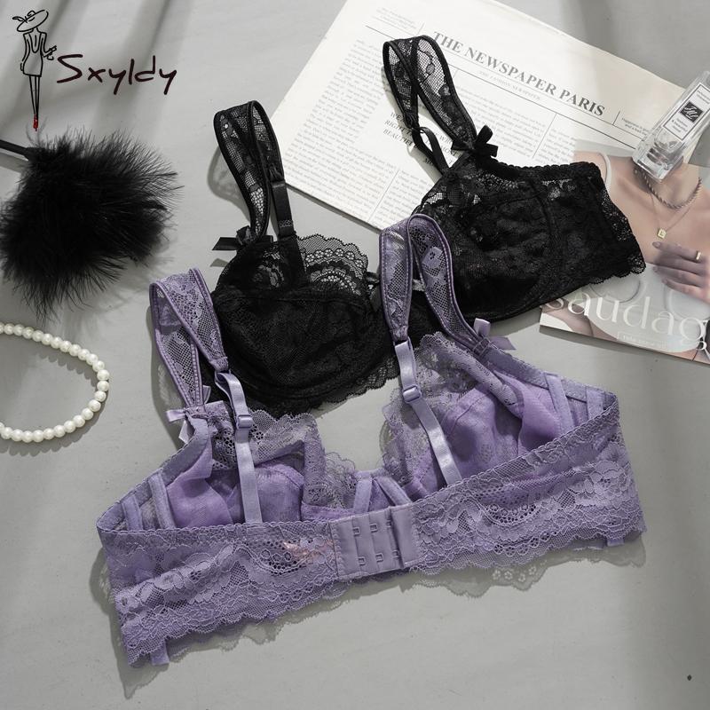 Letní ultratenké krajkové květinové podprsenky Dámské sexy spodní prádlo Francouzská romantická push-up podprsenka S mašličkou Dámské prodyšné podprsenky