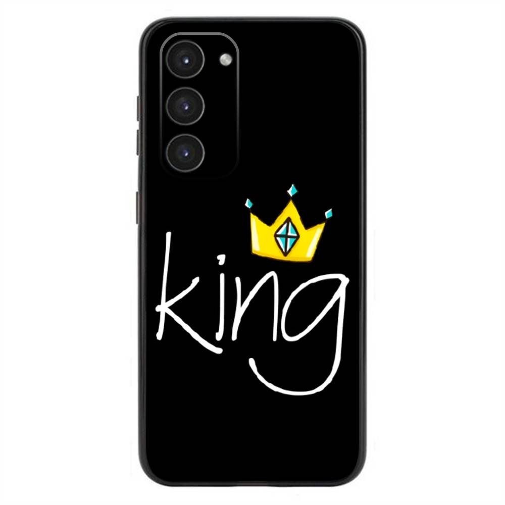 King Queen Couple Silicone Phone Case For Samsung Galaxy A20,21s,22,31,32,52,53,72,73,80,91 Soft Liquid Silicone Black Cover SamsungA02