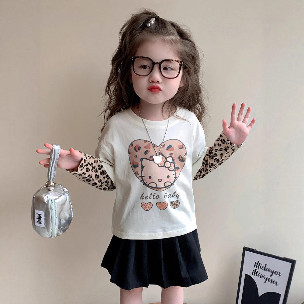 Girls' Spring & Autumn Korean Style Two-in-One Cartoon Print Long Sleeve T-Shirt - Stylish & Casual