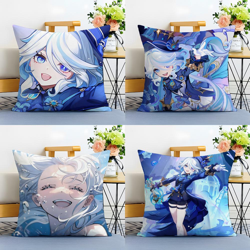 Popular Genshin lmpact Furina de Foutiane Cushion Cover Linen Pillowcase Soft for Sofa Bed Home Room Decor