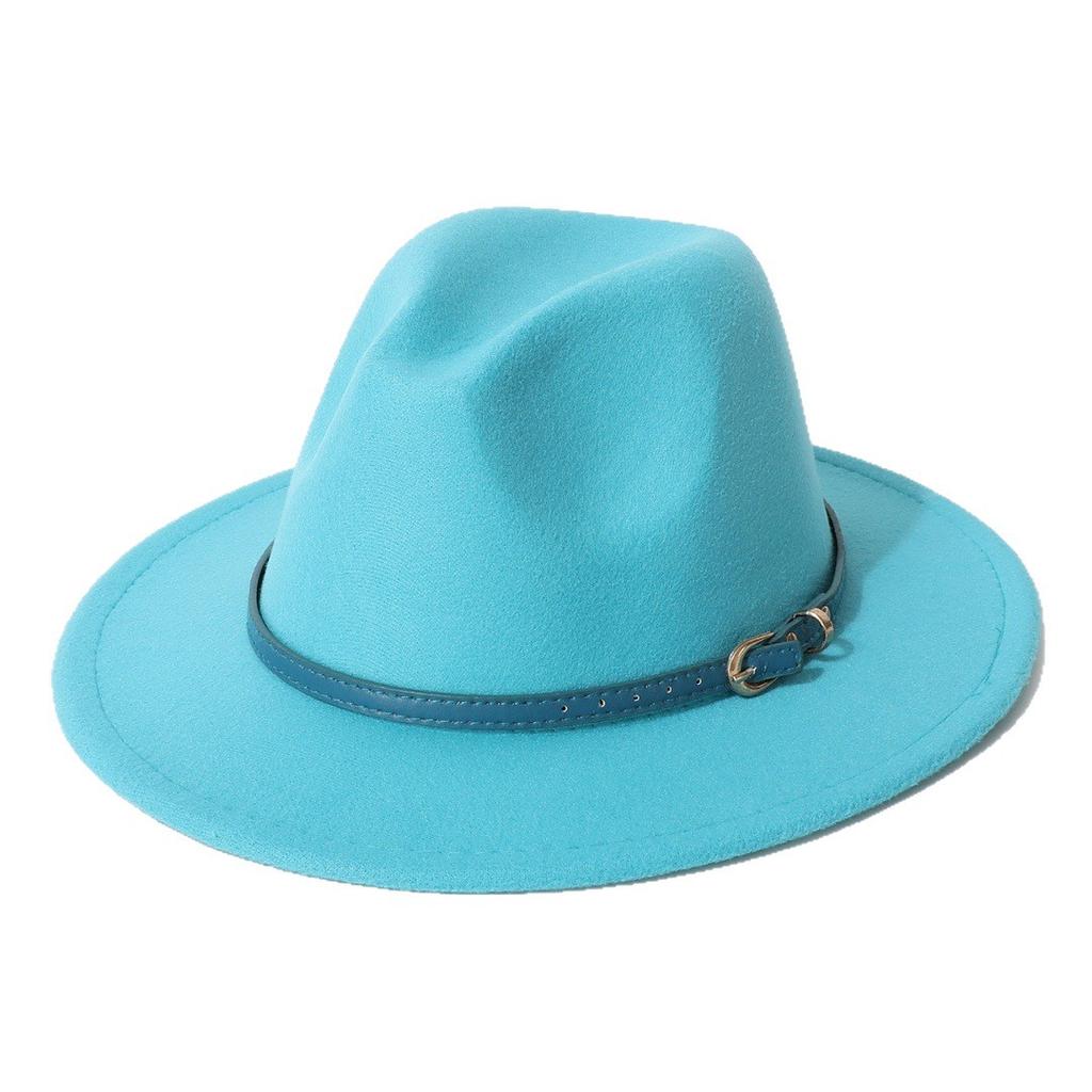 Simple Solid Color Fedora with Belt Buckle, European and American Felt Hat, Parent-child Casual Cowboy Hat, Classic Jazz Hat for Men and Women