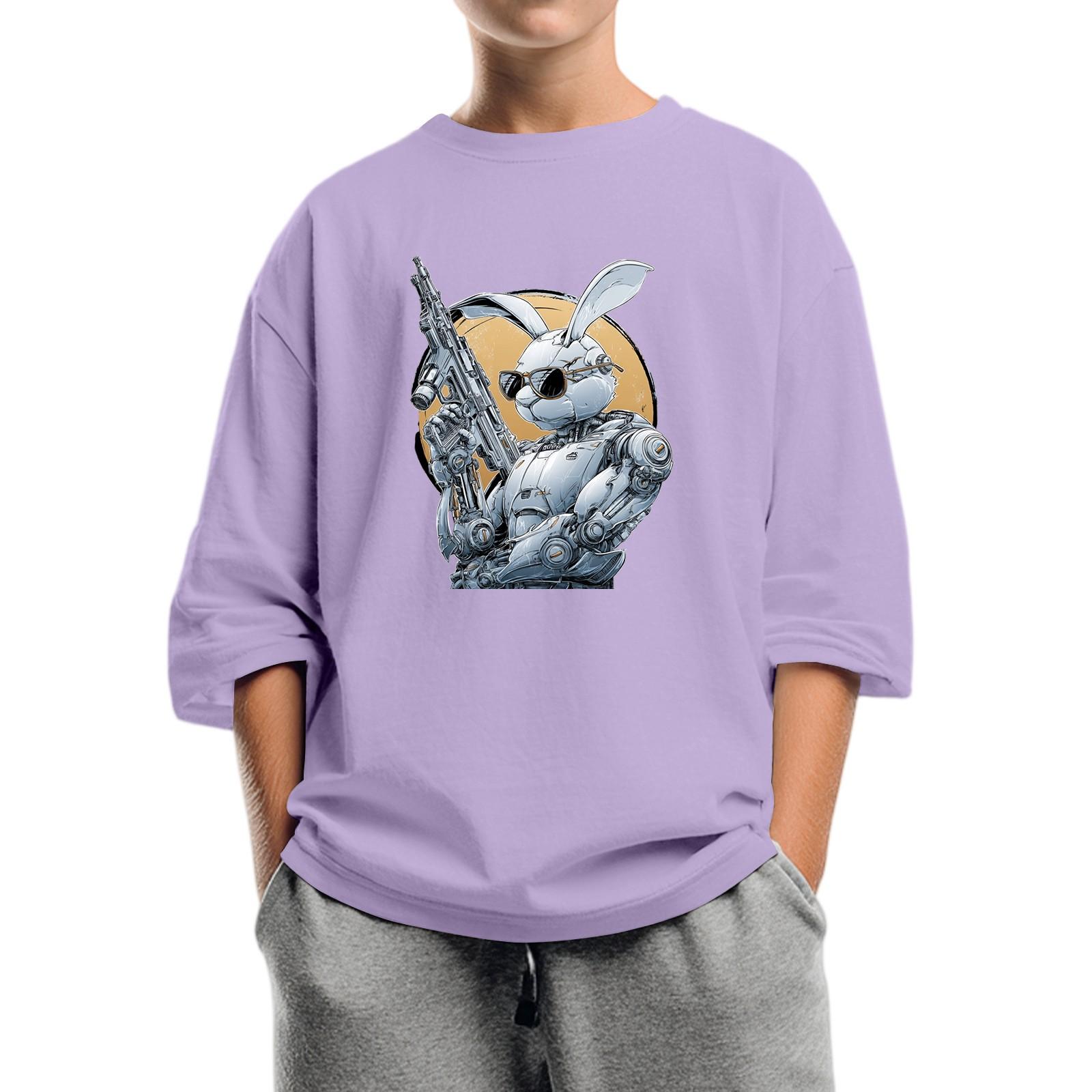 

Children s Fashion Printed Round Neck Seven Sleeve Top Casual T-Shirt 130 фіолетовий