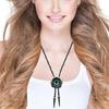 Bolo Tie for Unisex Western Bolo Tie Vintage Flower Evil Eyeball Pendant Faux Leather Rope Adjustable Necktie Necklace