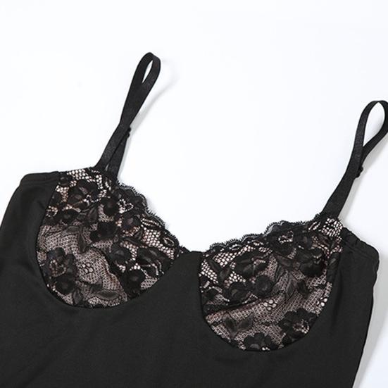 Dames Cami Kant Bodycon Maxi Jurk Spaghettibandjes Mouwloos Split Lange Jurk Sexy Laag Uitgesneden Avondjurk voor Cocktailparty Nachtclubs