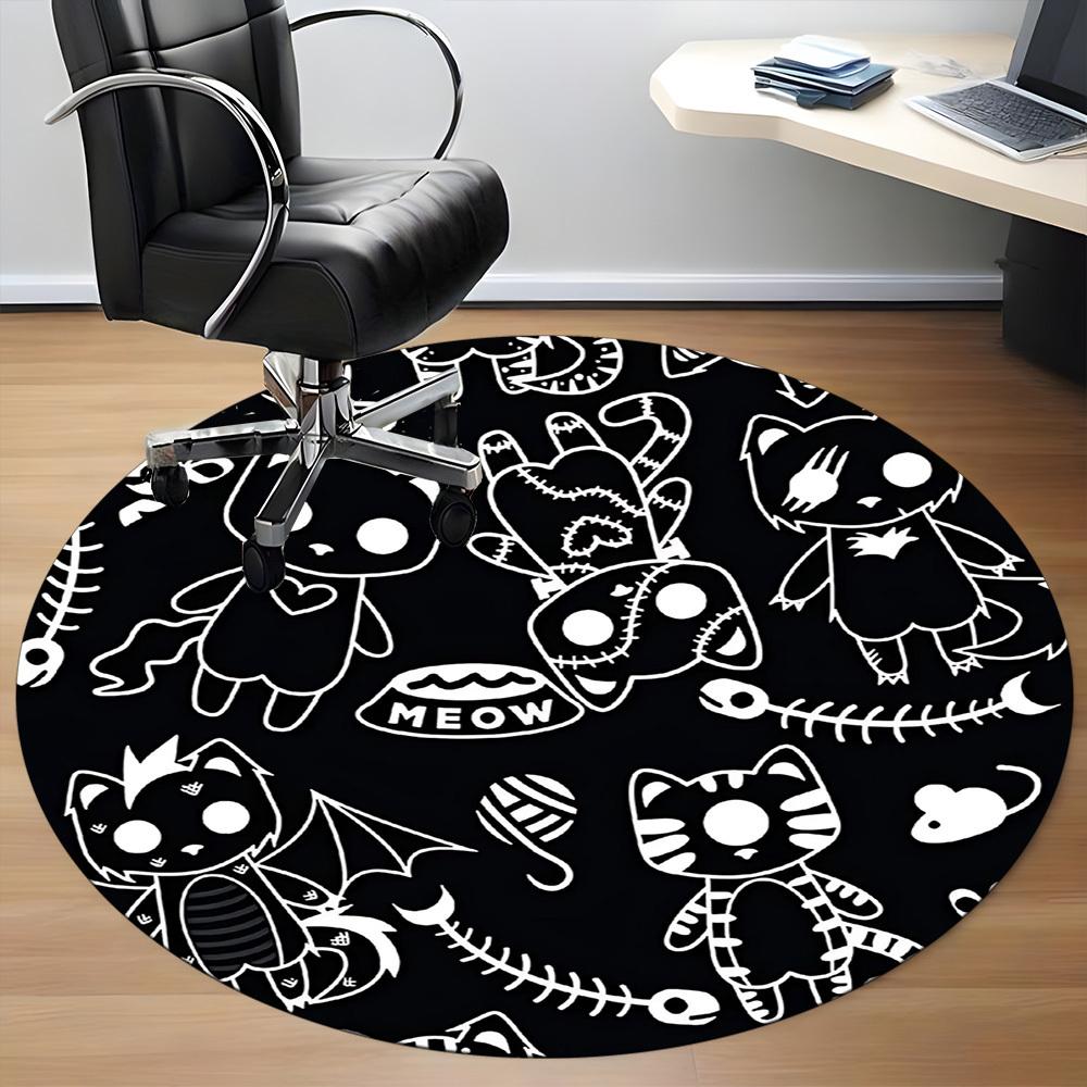1PC Cat Halloween Office Round Area Rug, Mat Suitable For Office, Under Office Chairs Bedroom Living Room Home Decor, Room Deco