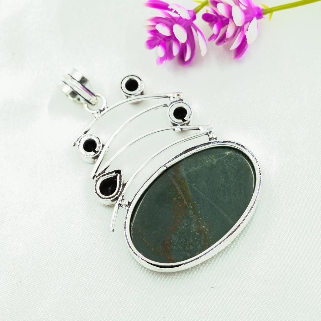 Bloodstone, Black Spinel Pendant, 925 Solid Sterling Silver Pendant Handmade Gemstone Jewelry, Gifts For Wife Brand New Pendant