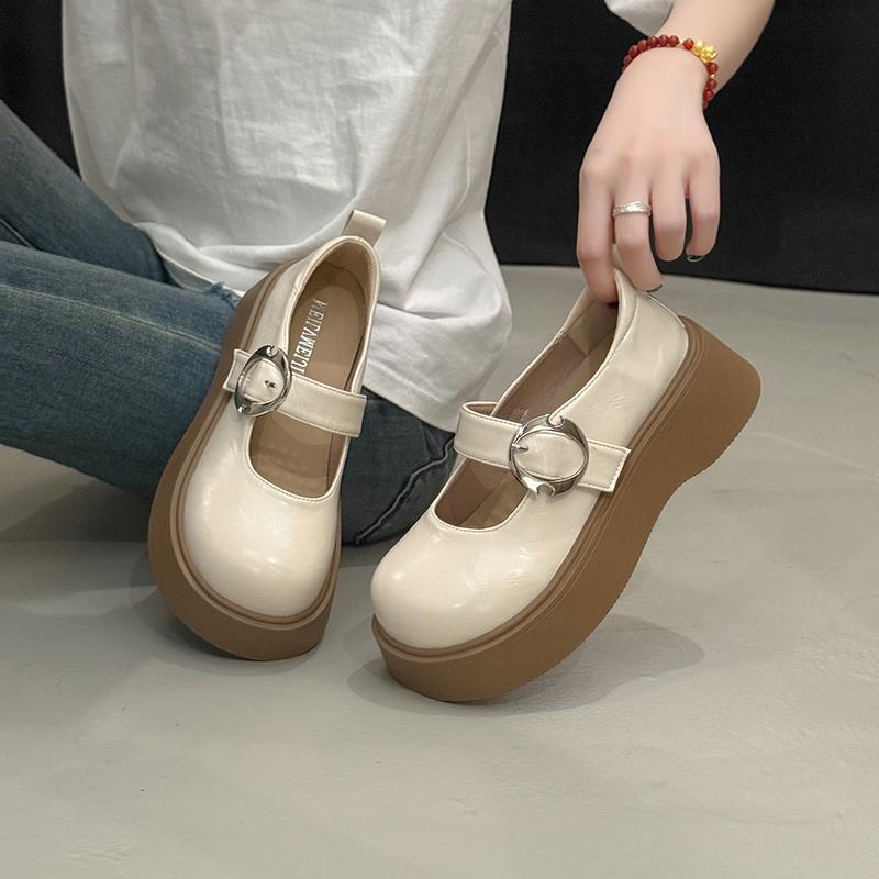 

Lovely Leisure Mary Jane Shoes for Women Gladiator Slip on Square Mid Heels Round Toe Shoes for Women Solid Leather Women Pumps 40 бежевый