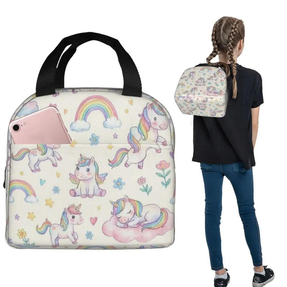 Cute Unicorn Rainbow Star Pattern Insulated Lunch Bag for Women Kids Portable Food Boxes Thermal Lunch Box Tote