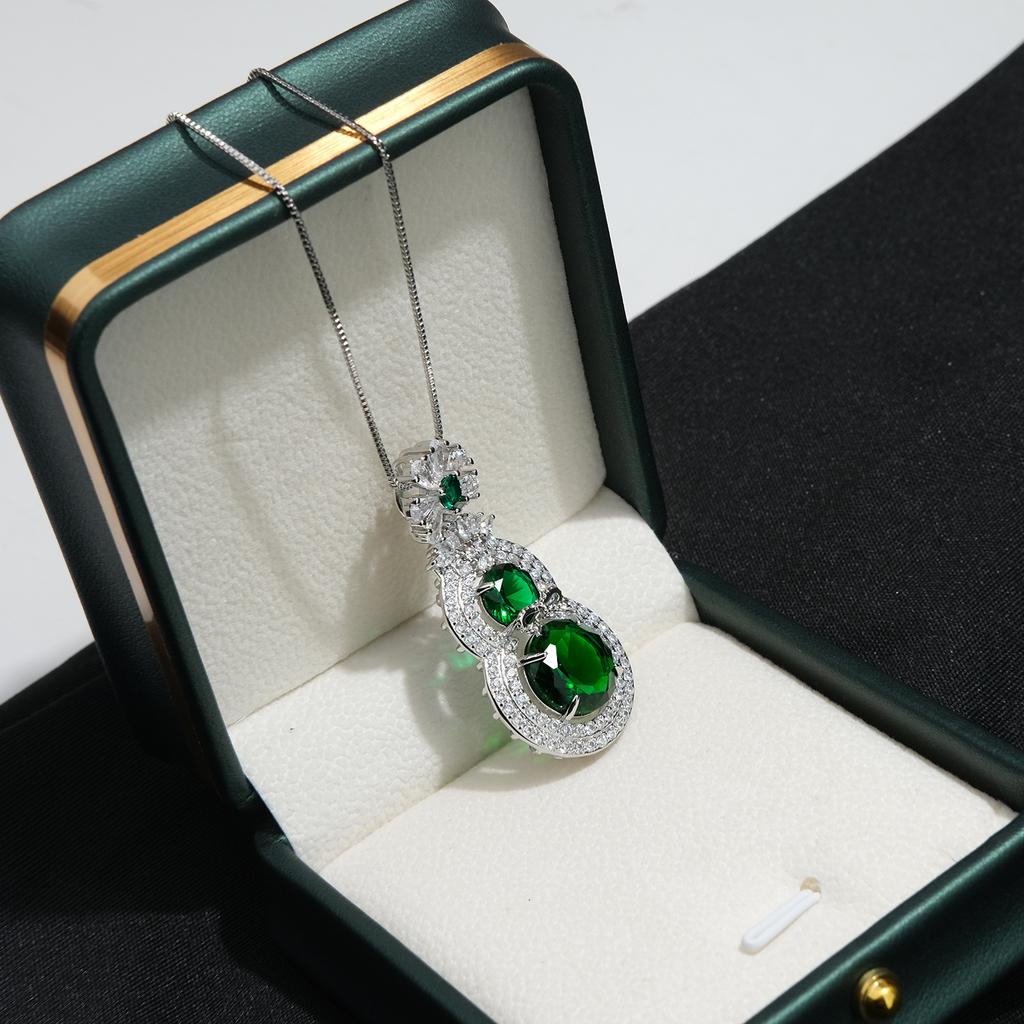 925 Sterling Silver Exquisite Green Zircon Gourd-shaped Necklace Birthday Anniversary Wedding Party Gift