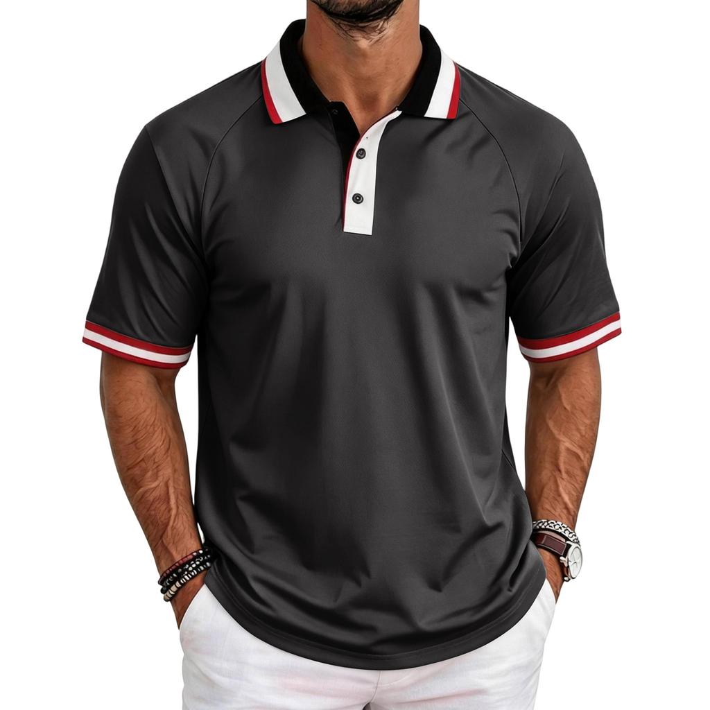 Men's Casual Raglan Short Sleeve Shirt with Turn-Down Collar