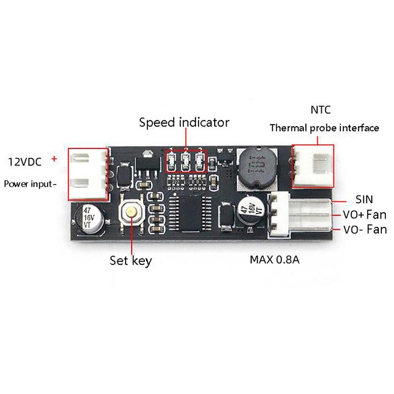 0.8A 12V Pwm 3 Wire Fan Temperature Speed Controller Governor For Pc Fan