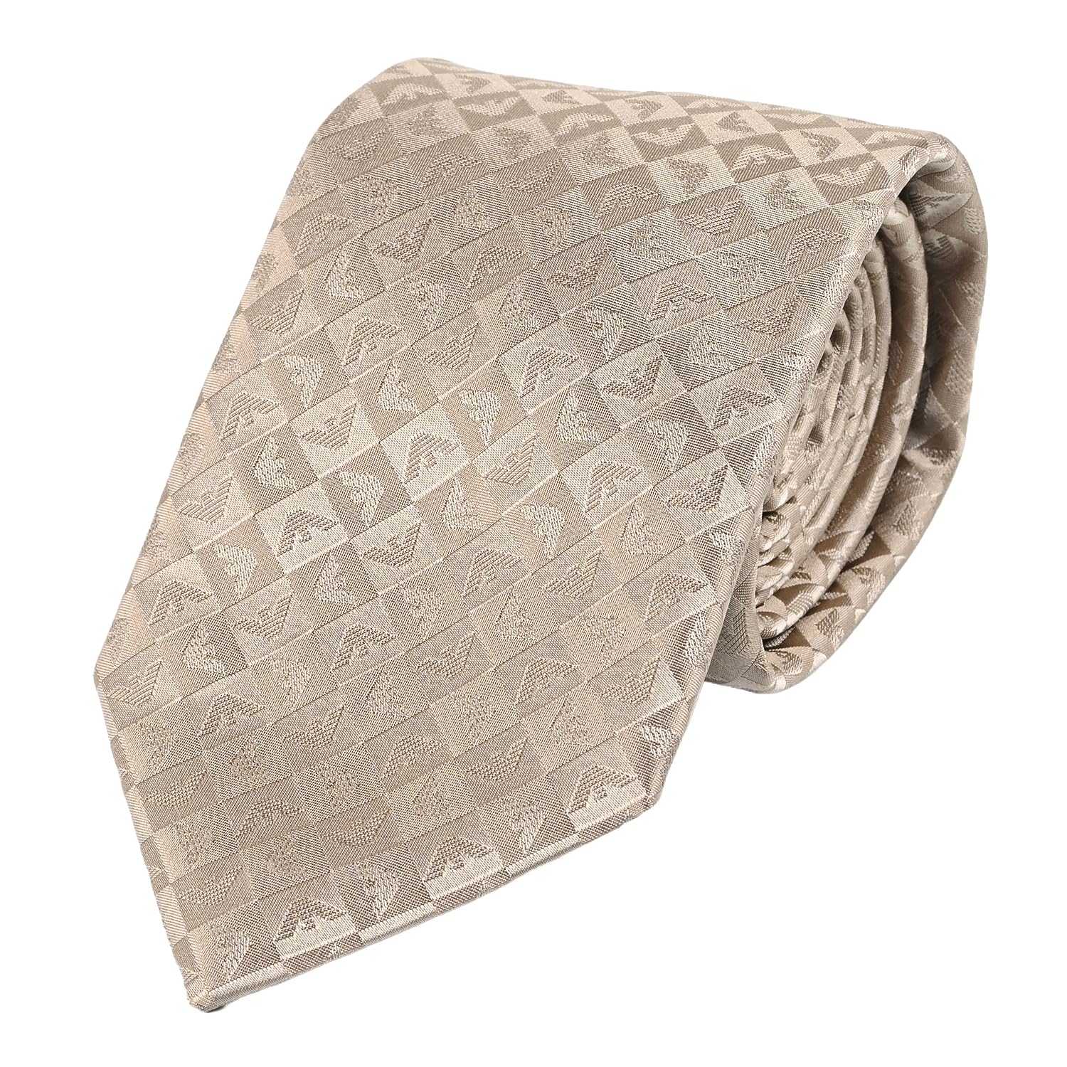 [Emporio Armani] Emporio Armani Men s Tie, 7.5cm wide, 100% Silk, Eagle & Check Pattern, Beige, MADE IN ITALY, 340075 2R612 003355 [Item]